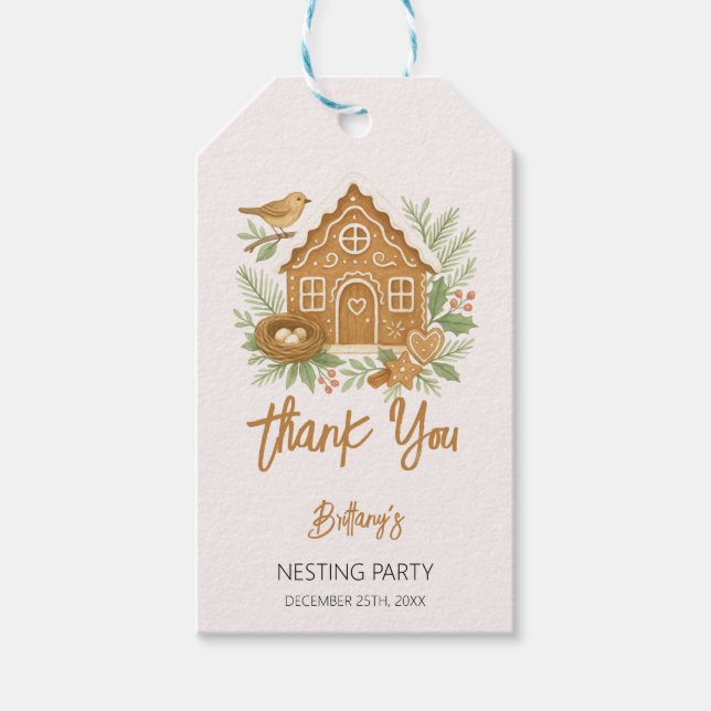 Gingerbrett Hütte Winter Nesting Baby Dusche Geschenkanhänger (Vorderseite)
