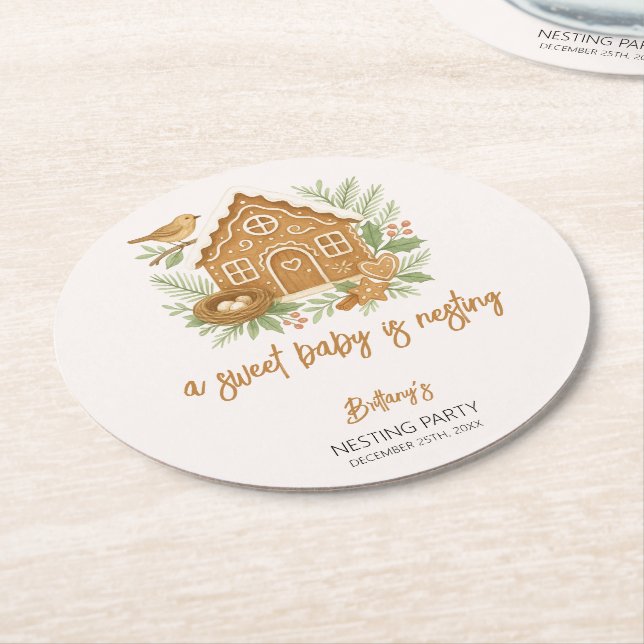 Gingerbrett Hütte Winter Nesting Baby Dusche Runder Pappuntersetzer (Angewinkelt)