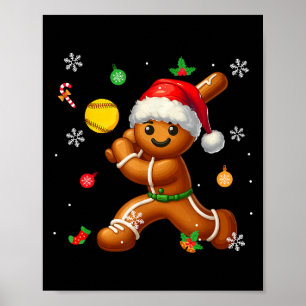 Gingerbrett Playing Softball Weihnachtsspielerisch Poster