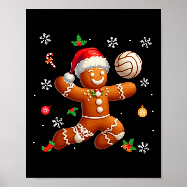 Gingerbrett Playing Volleyball Weihnachtsspieler K Poster (Vorne)