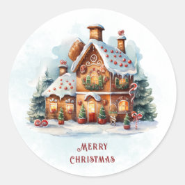 Gingerbrett Weihnachtsaufkleber im Haus Runder Aufkleber