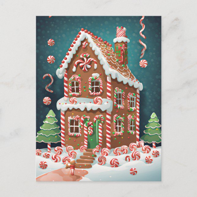 Gingerbrett Weihnachtshaus, Postkreuz Postkarte (Vorderseite)