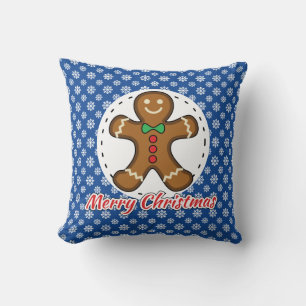Gingerbrot - Blaue Schneeflocken Muster - Merry Xm Kissen
