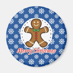 Gingerbrot - Blaue Schneeflocken Muster - Merry Xm Magnet