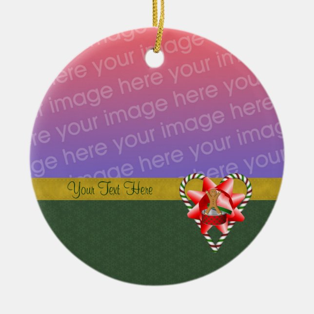 Gingerbrot Cookie Candy Cane Holiday Foto Ornam Keramikornament (Vorne)