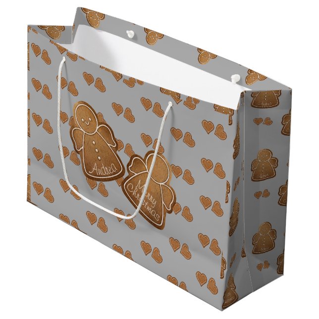 Gingerbrot-Cookie Fügen Sie Ihren Engel Dove Gray  Große Geschenktüte (Vorderseite Schrägansicht)