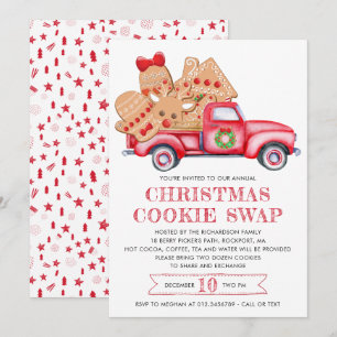 Gingerbrot Cookie Red Truck Cookie Swap Einladung