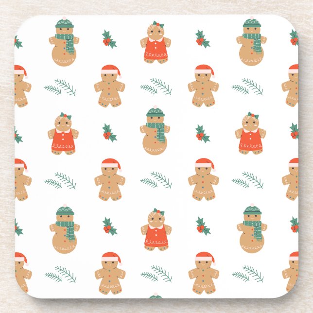 Gingerbrot Cookie Weihnachtsmuster Getränkeuntersetzer (Vorderseite)