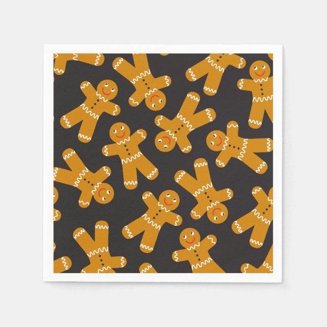 Gingerbrot Cookies auf schwarz Serviette (Vorderseite)