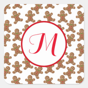Gingerbrot Cookies Monogram Square Stickers