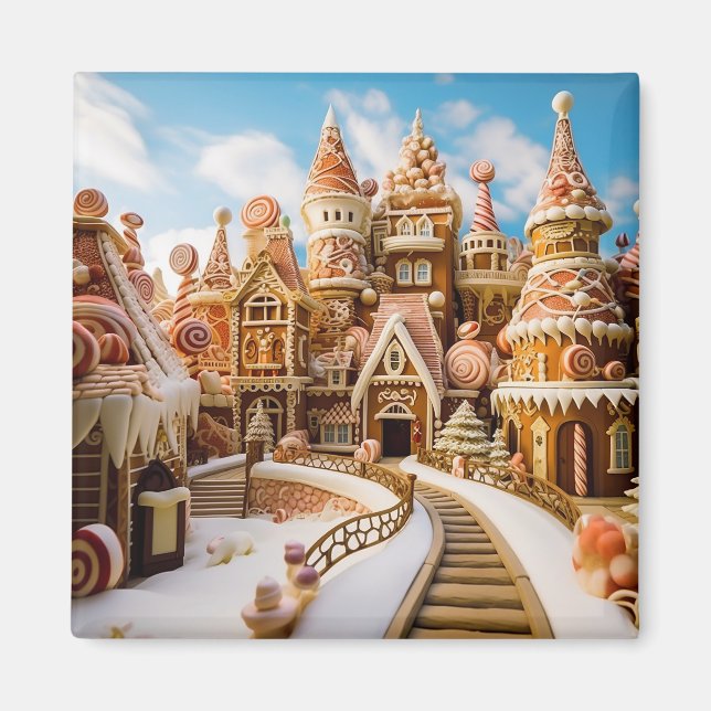 Gingerbrot Festliche Winterschneestadt Magnet (Vorne)