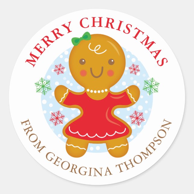 Gingerbrot Girl Personalisiert Holiday Label Runde Runder Aufkleber (Vorderseite)