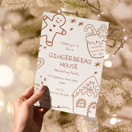 Gingerbrot-Haus Dekorieren Party neutral Beige Einladung