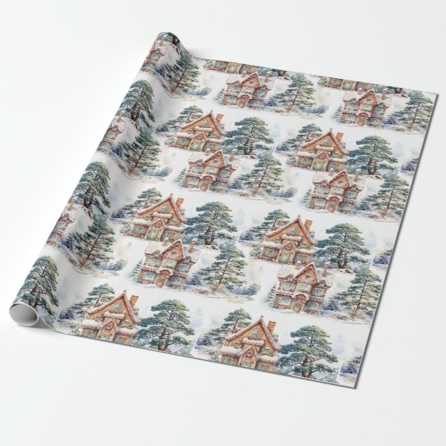 Gingerbrot Haus im Winter Pattern Wrapping Paper Geschenkpapier (Ungerollt)