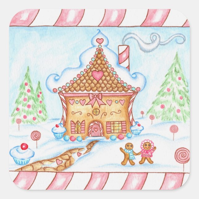Gingerbrot Heart House Sticker (Vorderseite)
