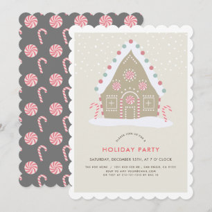 Gingerbrot House Beige & Gray Holiday Party Einladung