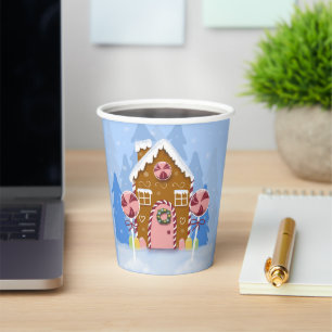 Gingerbrot House Blue Holiday Paper Cups Pappbecher