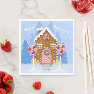 Gingerbrot House Blue Holiday Paper Napkins Serviette
