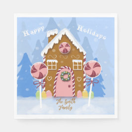 Gingerbrot House Blue Holiday Paper Napkins Serviette
