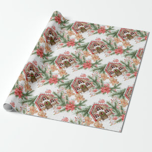 Gingerbrot House Candy Cane Retro Weihnachtsgesche Geschenkpapier