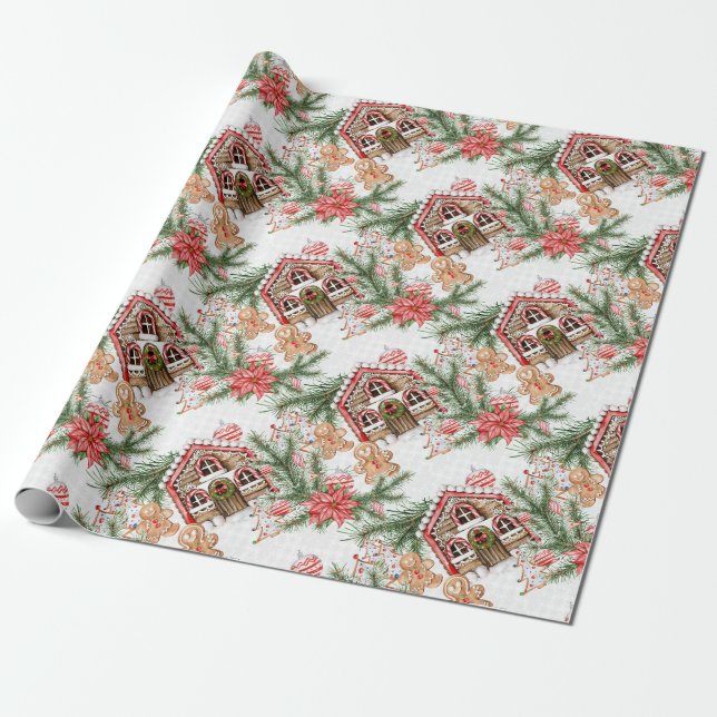 Gingerbrot House Candy Cane Retro Weihnachtsgesche Geschenkpapier (Ungerollt)