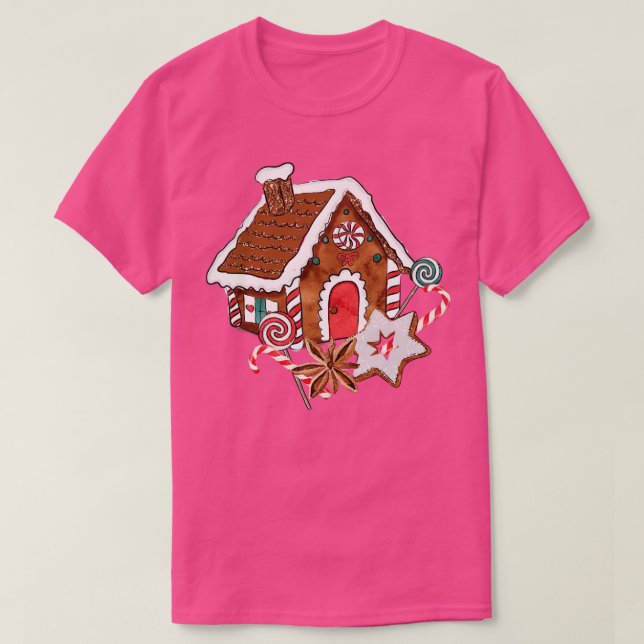 Gingerbrot House Christmas Funny T-Shirt (Design vorne)