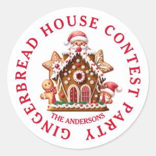 Gingerbrot House Contest Party White & Red Runder Aufkleber