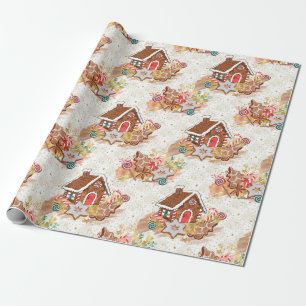 Gingerbrot House & Cookies Gold Geschenkpapier