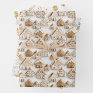 Gingerbrot House Cookies Schneefake Weihnachten Geschenkpapier Set