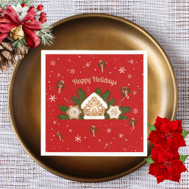 Gingerbrot House Happy Holidays Party Red Green Serviette