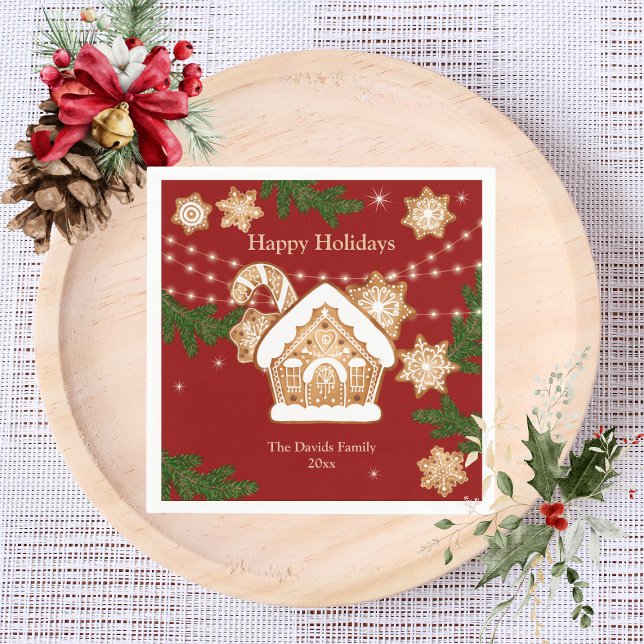 Gingerbrot House Happy Holidays Party Red Green Serviette (Von Creator hochgeladen)