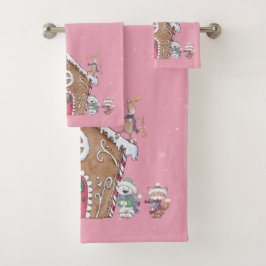 Gingerbrot House Ice Skaten Animals Snowy Day Badhandtuch Set