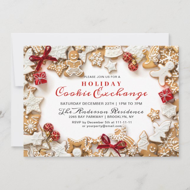 Gingerbrot House, Man Holiday Cookie Exchange Einladung (Vorderseite)