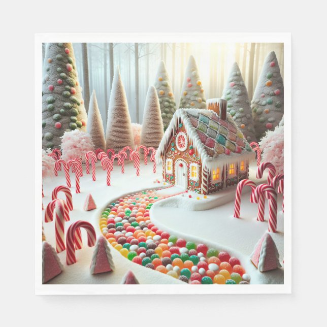 Gingerbrot House mit Süßspeisen Serviette (Vorderseite)