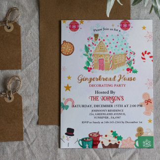 Gingerbrot House Party Weihnachten Winterurlaub Einladung