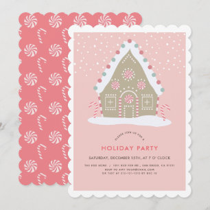 Gingerbrot House Pink Holiday Party Einladung