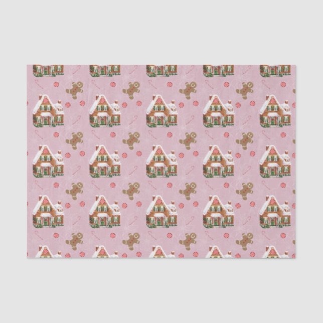 Gingerbrot House Pink Weihnachtszettel Seidenpapier (Vorderseite)