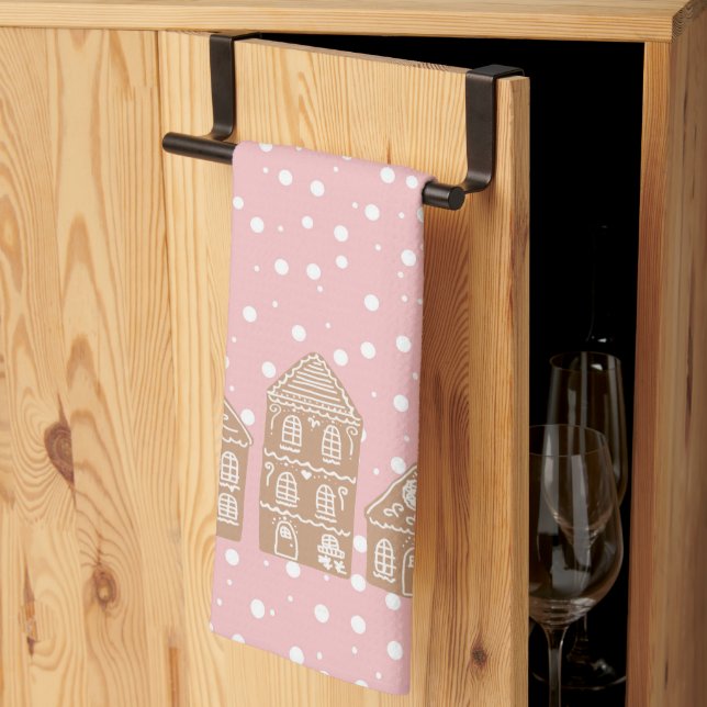 Gingerbrot House Village Pink Küchentuch (Drittel gefaltet)