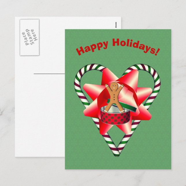 Gingerbrot Man Bow Weihnachtsfeiertag Postkarte (Vorne/Hinten)