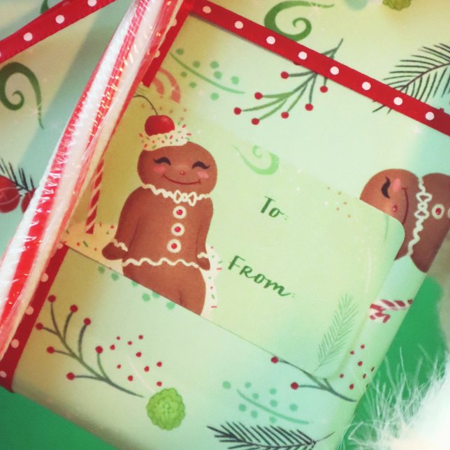 Gingerbrot Man Green Sticker Geschenketikett Adressaufkleber (Von Creator hochgeladen)