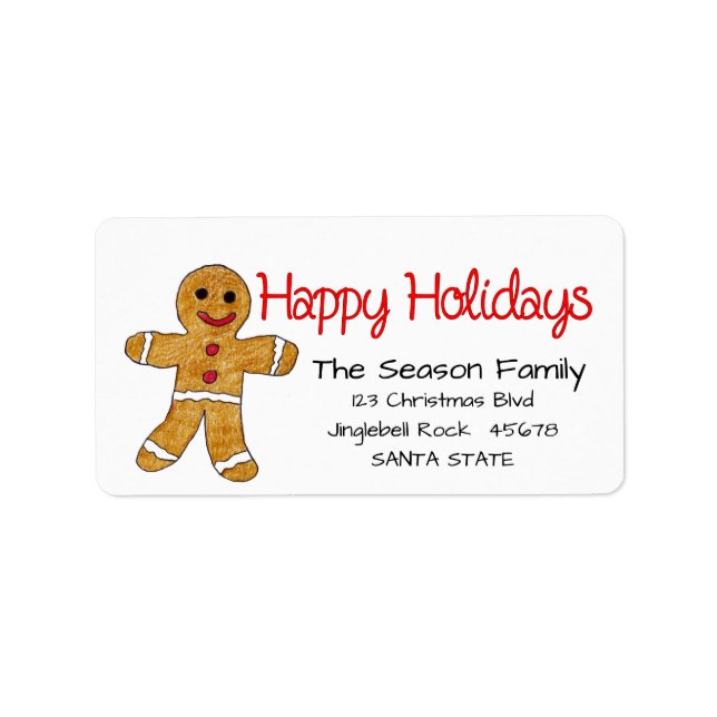 Gingerbrot man Happy Holidays Adressetikett (Vorne)