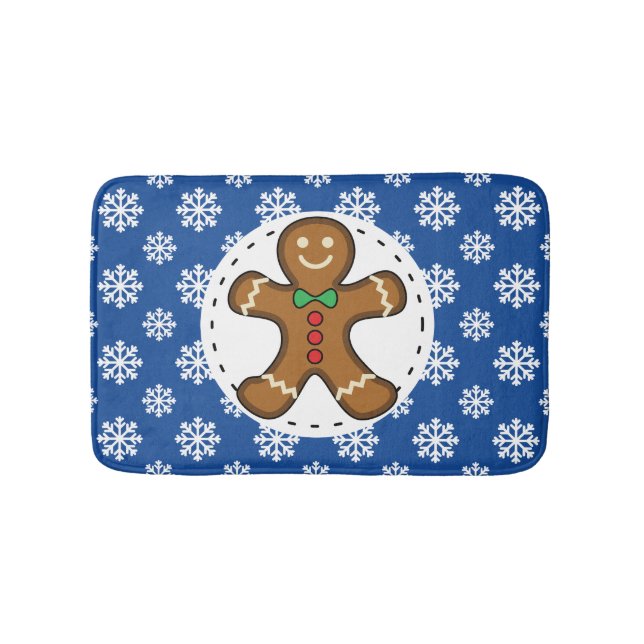 Gingerbrot Man on Blue White Snowflakes Pattern Badematte (Vorderseite)