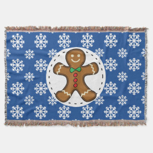 Gingerbrot Man on Blue White Snowflakes Pattern Decke