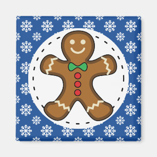Gingerbrot Man on Blue White Snowflakes Pattern Magnet