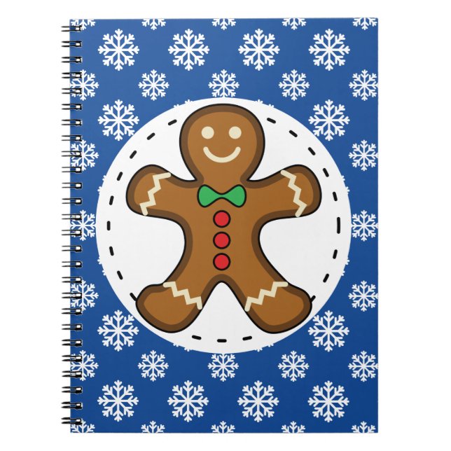 Gingerbrot Man on Blue White Snowflakes Pattern Notizblock (Vorderseite)
