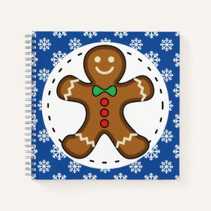 Gingerbrot Man on Blue White Snowflakes Pattern Notizbuch