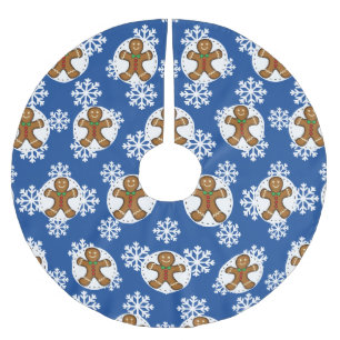 Gingerbrot Man on Blue White Snowflakes Pattern Polyester Weihnachtsbaumdecke