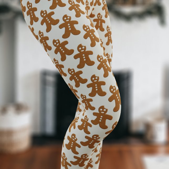 Gingerbrot Man Pattern Weihnachtsfeiertag Leggings (A fun and festive gingerbread man pattern leggings with Christmas Cookies floating on a milky cream)