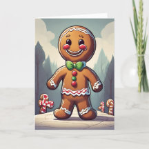 Gingerbrot Man Retro Concept Art Holiday Card