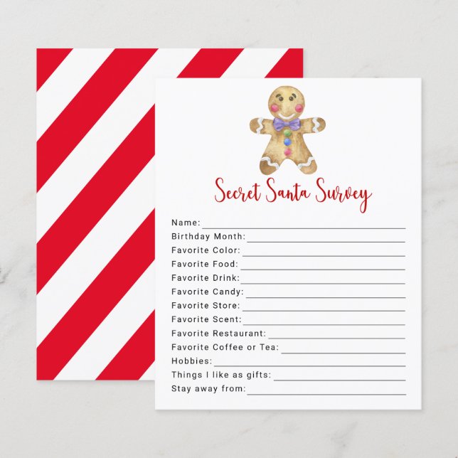 Gingerbrot man - Secret Santa Survey game (Vorne/Hinten)